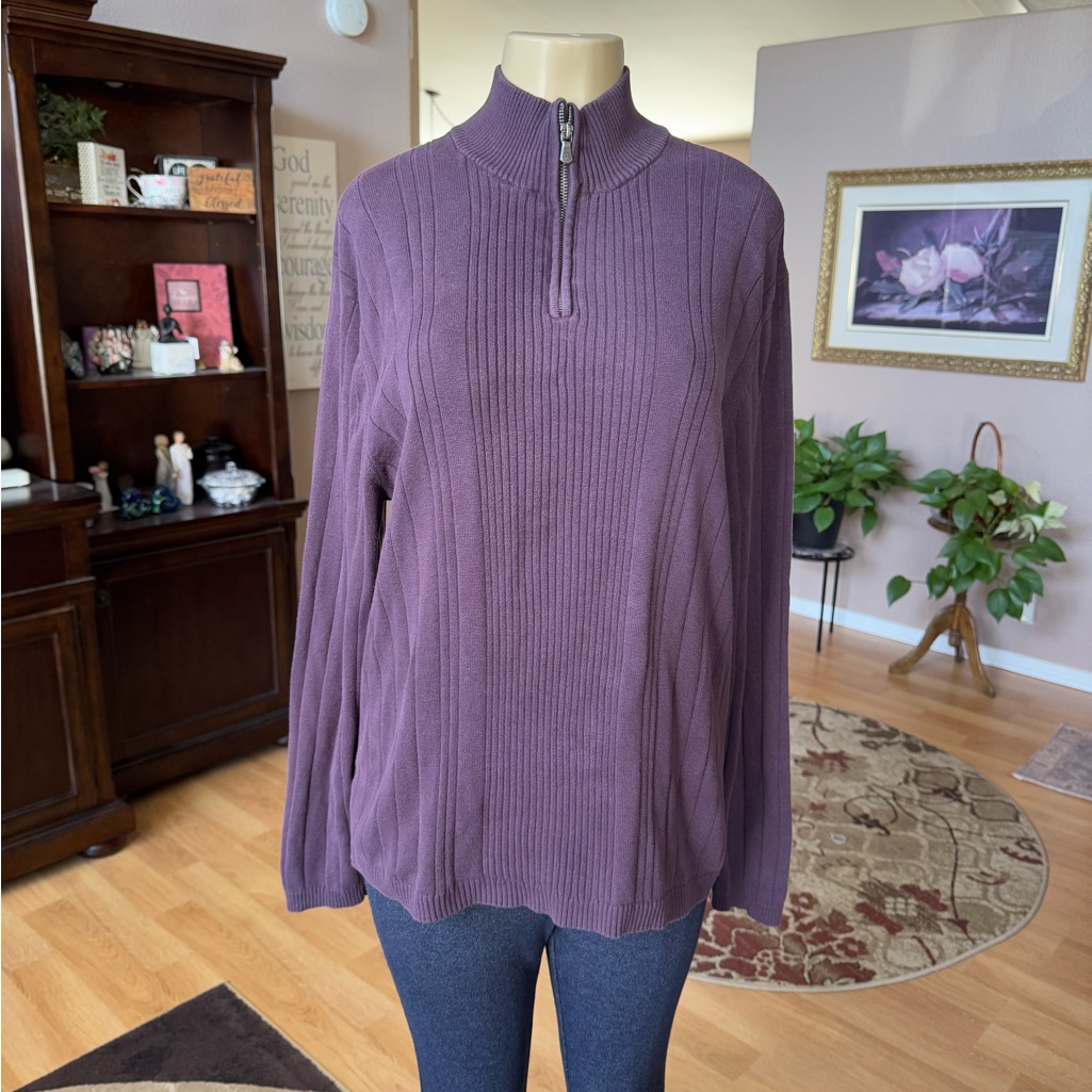 Perry Ellis Purple Long Sleeve Zip Up Sweater-Size L